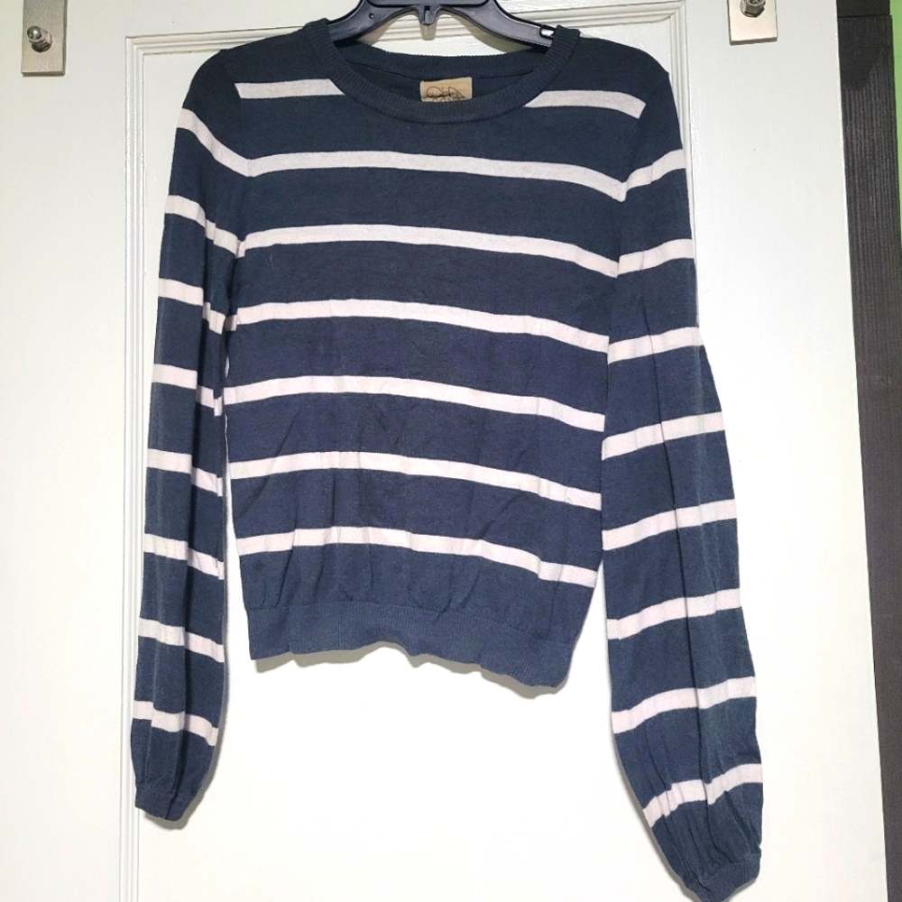Chaser Navy Blue Striped Sweater Sz Small